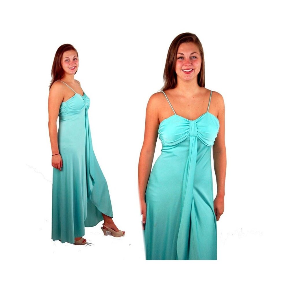 1970s maxi dress Grecian Goddess style high low